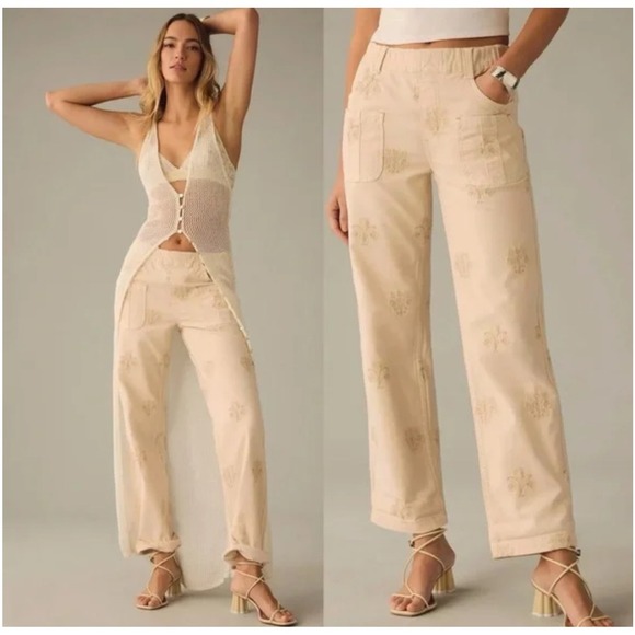 Pilcro Pants - Anthropologie Pilcro Rustic Pull On Floral Embroidered Pants Size XS